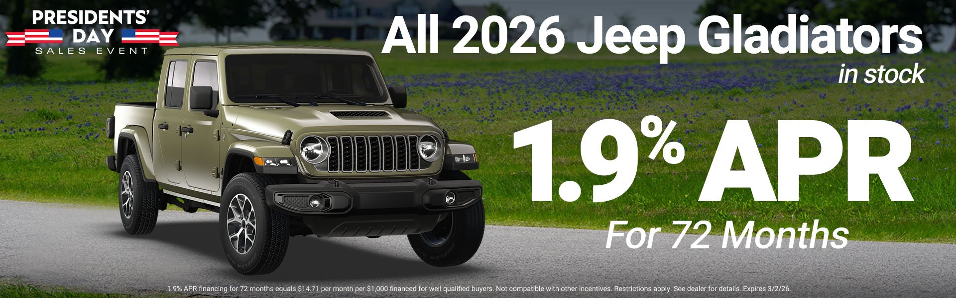 2026 Gladiator 1.9% APR for 72 Months